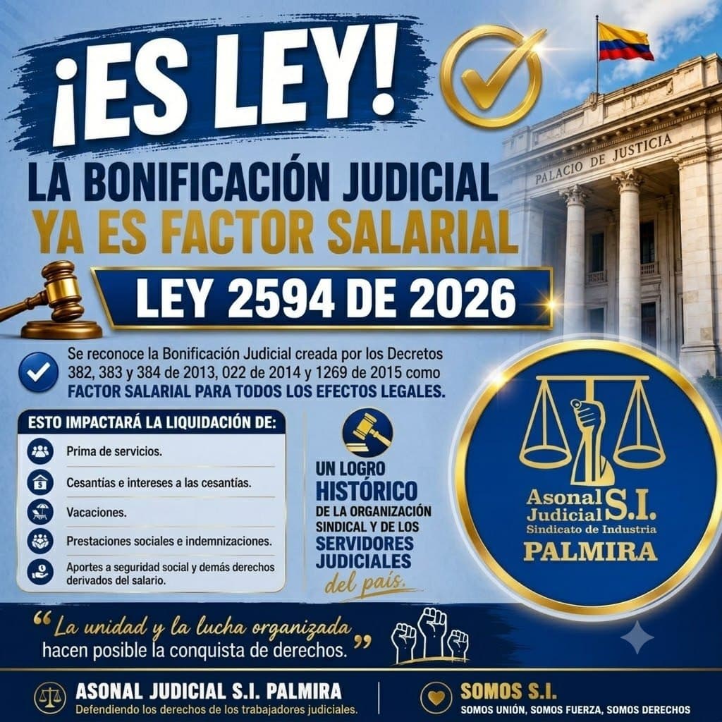 LA BONIFICACIÓN JUDICIAL YA ES FACTOR SALARIAL LEY 2594 DE 2026